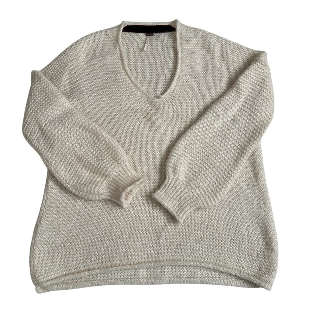 Free People Ivory V-Neck Sweater cotton alpaca blend